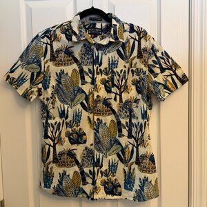 BAJA LLAMA slub cotton short-sleeved tropical print shirt (S)